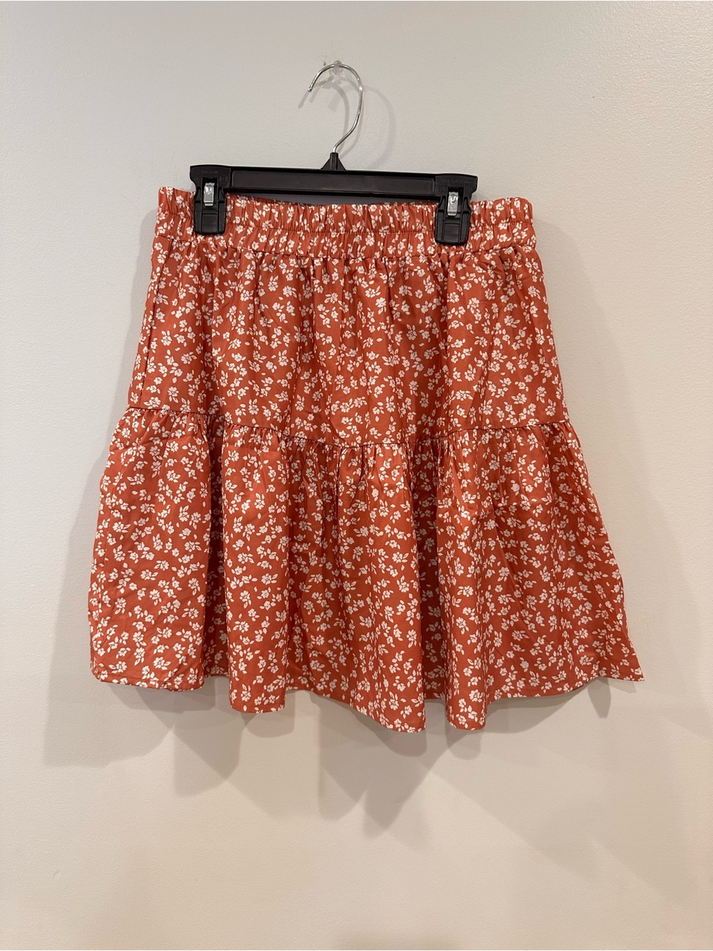 SHEIN Rust Orange Floral Tiered Skater Skirt